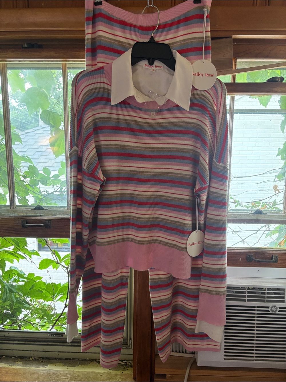 Bailey Rose Pink Multi-Stripe Knit Jumpsuit Set